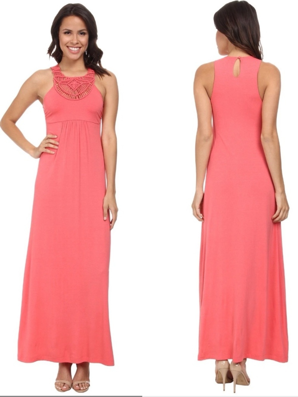 NWT TOMMY BAHAMA Tambour Crochet Long
Dress Coral Full Bloom Sz M